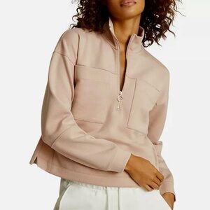 Reiss Etta zip-neck patch pocket sweatshirt in blush